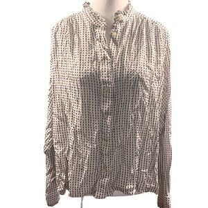 NWOT Loft White Black Polka Dot Ruffle Collar Rayon Button Down Blouse Large